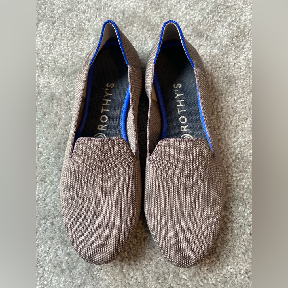Rothy's Brown Knit Flats with Royal Blue Trim